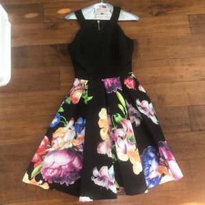 Ted Baker Black Floral Dress with Pockets